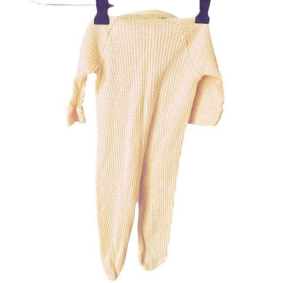 Vintage Lullaby Land yellow waffle knit snap front newborn one piece. - Picture 2 of 6